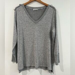 Retrology gray v-neck sweater rayon  with rhinestone buttons  XL